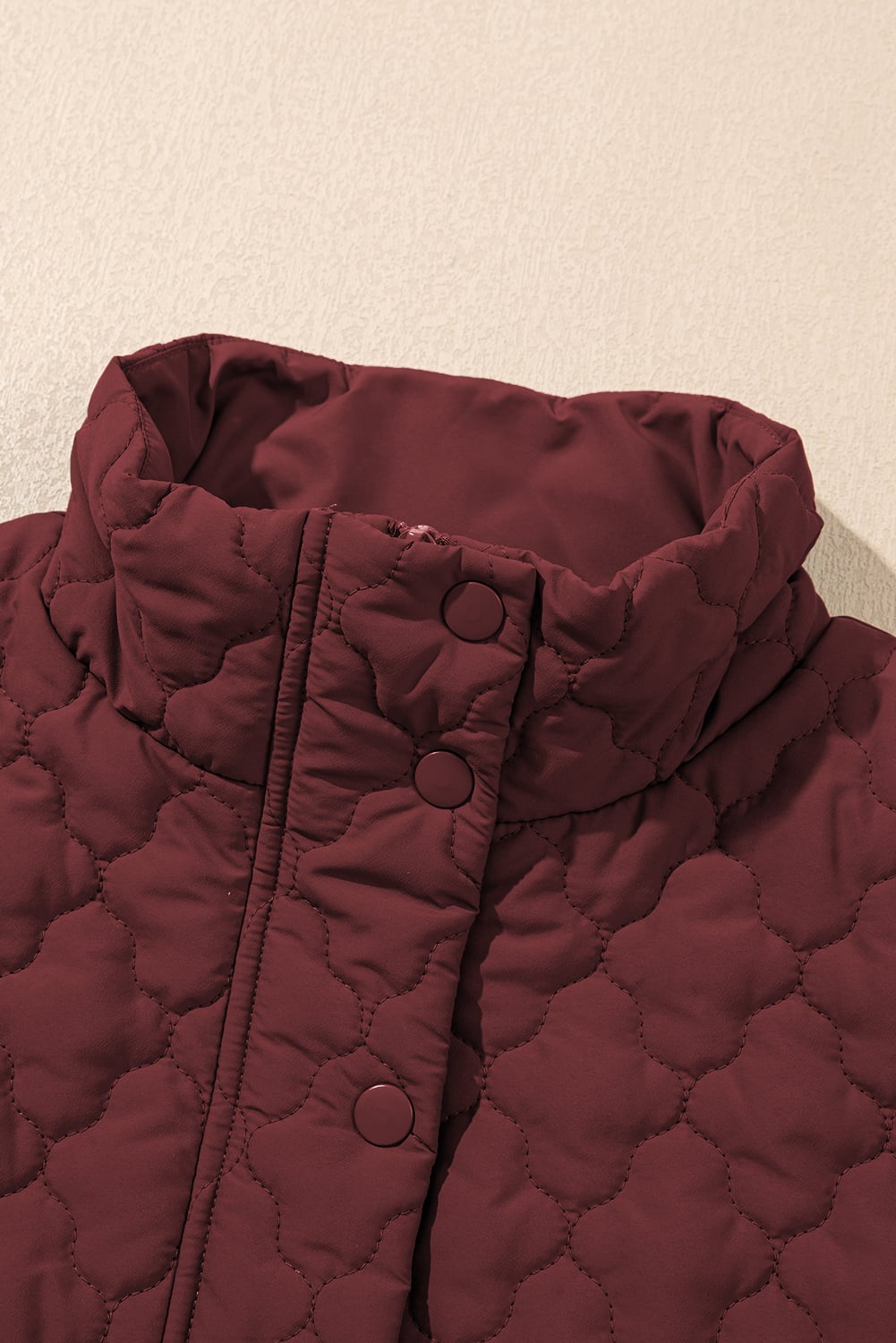 Wild Ginger Flower Shape Quilted Snap Button Zip Up Winter Vest
