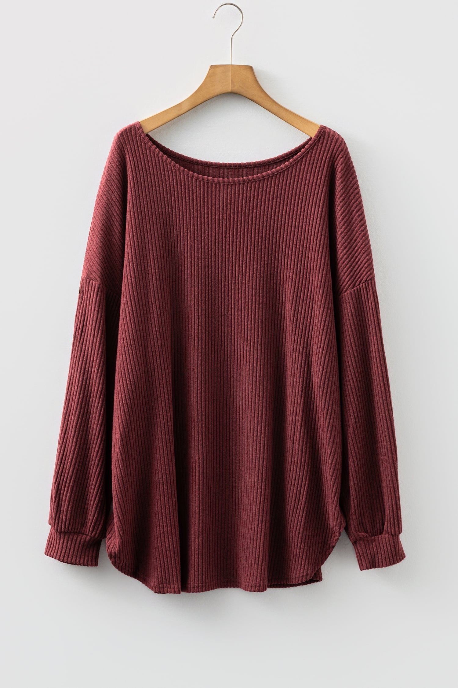 Wild Ginger Plus Size Ribbed Button Decor Long Sleeve Loose Top