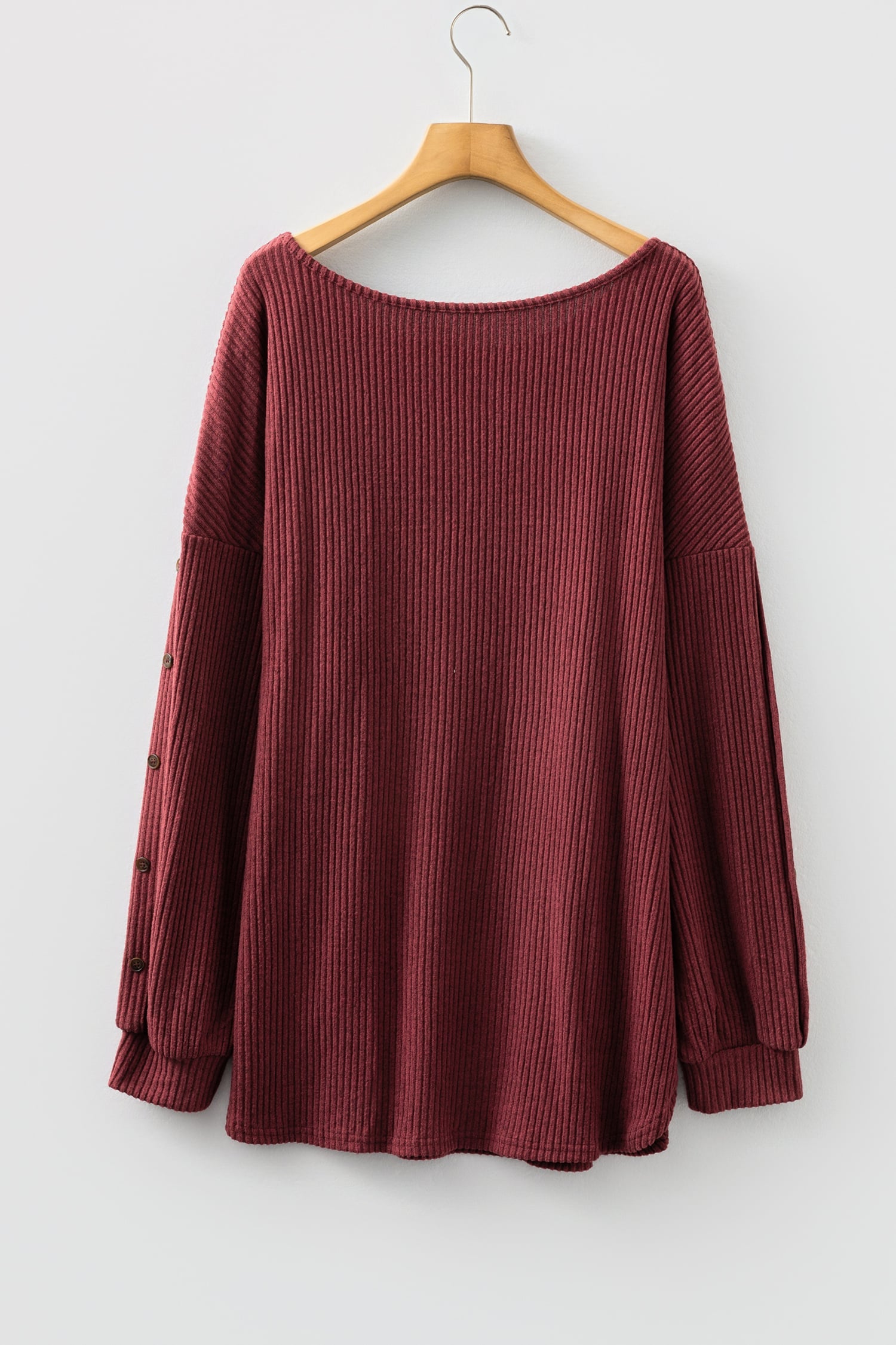 Wild Ginger Plus Size Ribbed Button Decor Long Sleeve Loose Top