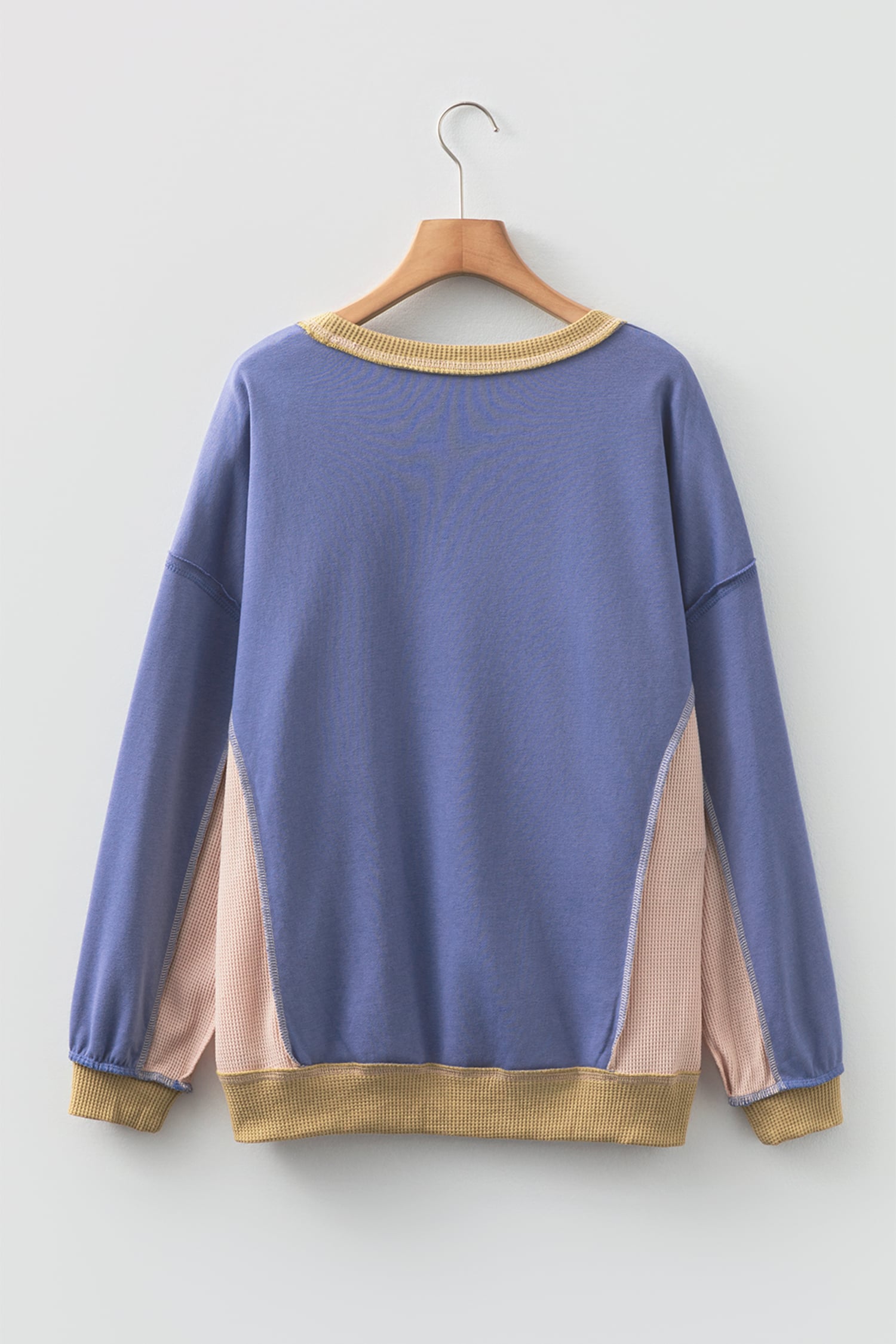 Wild Wind Color Block Mix Texture Waffle Patchwork Oversize Sweatshirt