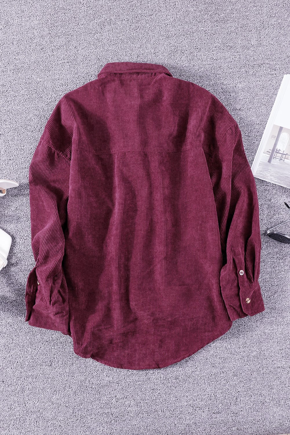 Wine Fiery Red Corduroy Button Pocket Shirt