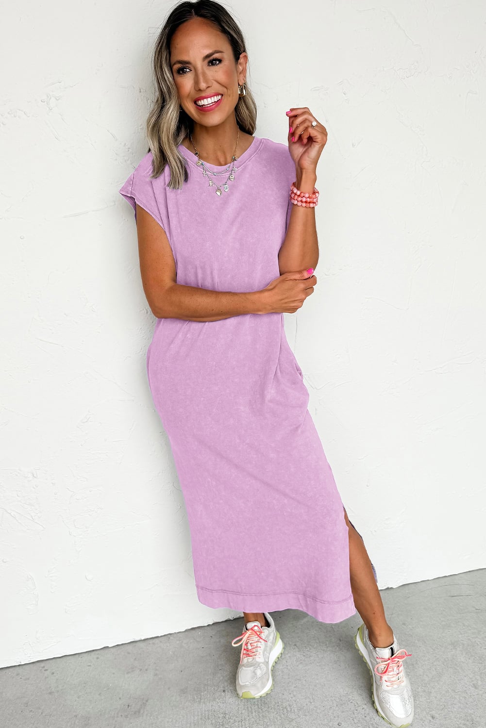 Wisteria Mineral Wash Pocketed T-shirt Long Dress