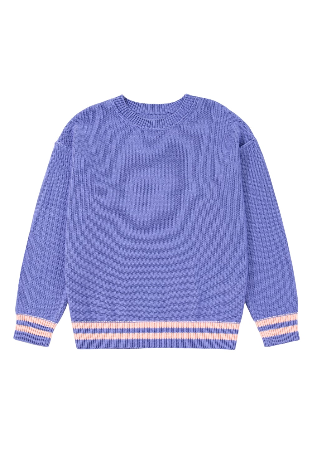 Wisteria Plus Size Striped Trim Drop Shoulder Knit Loose Sweater