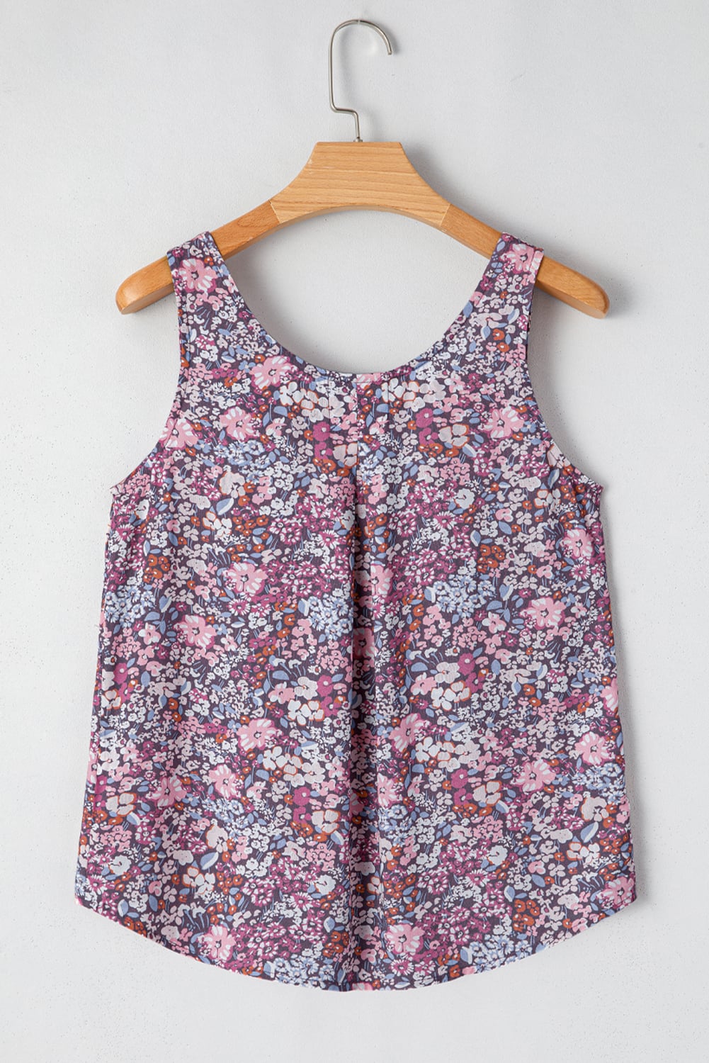 Yellow Boho Floral Pleated Buttoned Front Tank Top