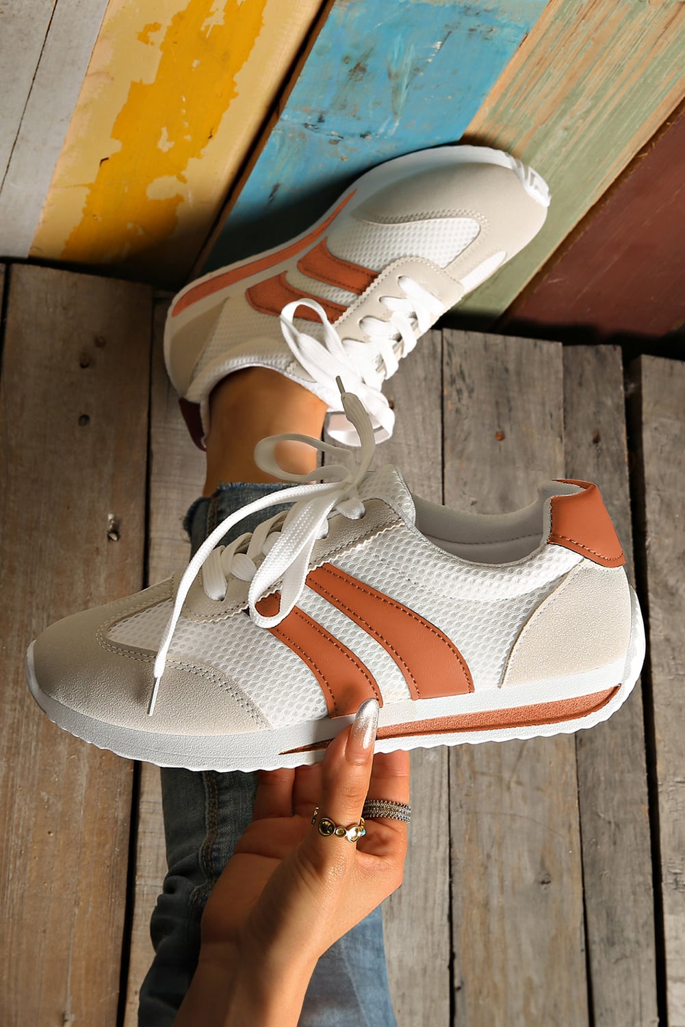 Yellow Color Block Patchwork Breathable Lace-up Sneakers
