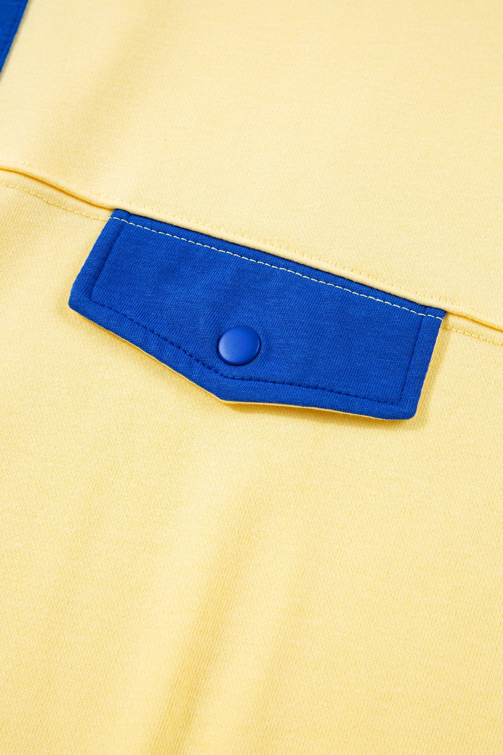 Yellow Color Block Patchwork Half Button Pullover and Shorts 2pcs Outfit