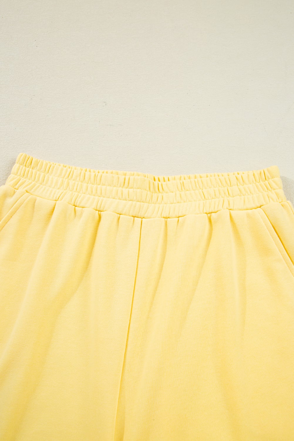 Yellow Color Block Patchwork Half Button Pullover and Shorts 2pcs Outfit