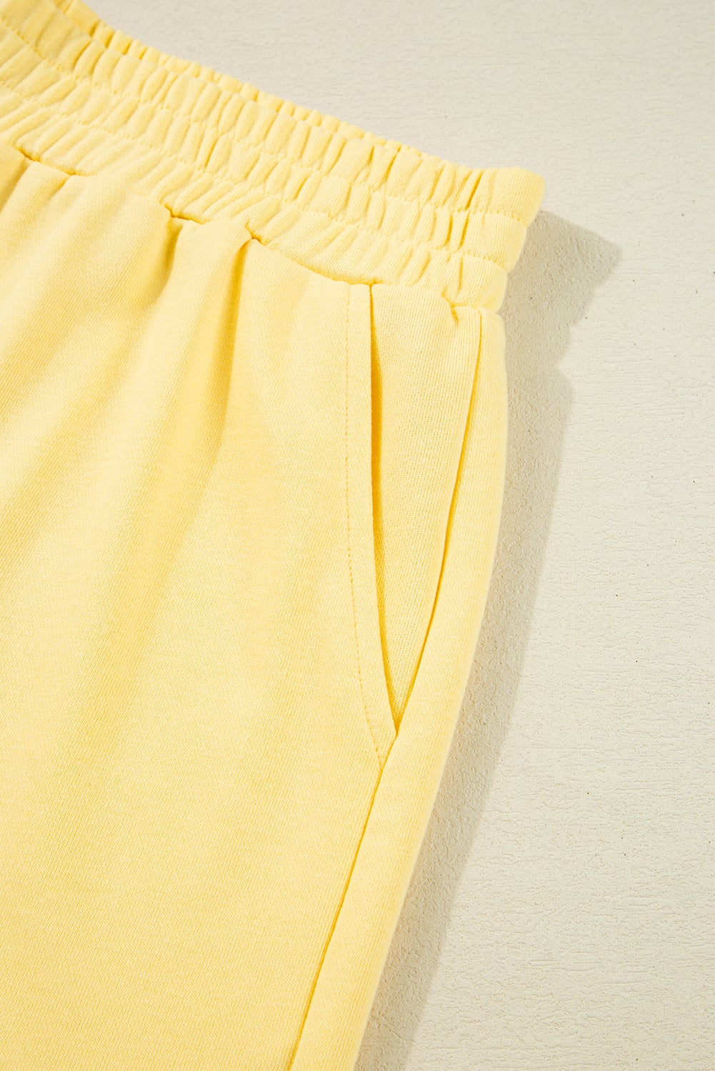 Yellow Color Block Patchwork Half Button Pullover and Shorts 2pcs Outfit