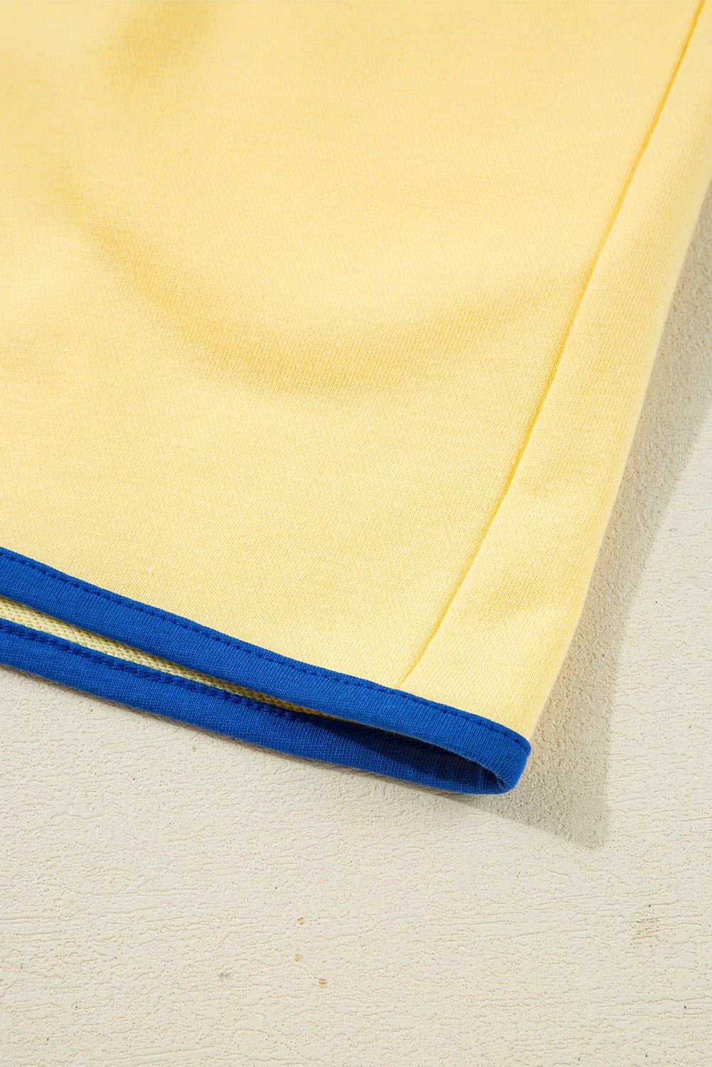Yellow Color Block Patchwork Half Button Pullover and Shorts 2pcs Outfit