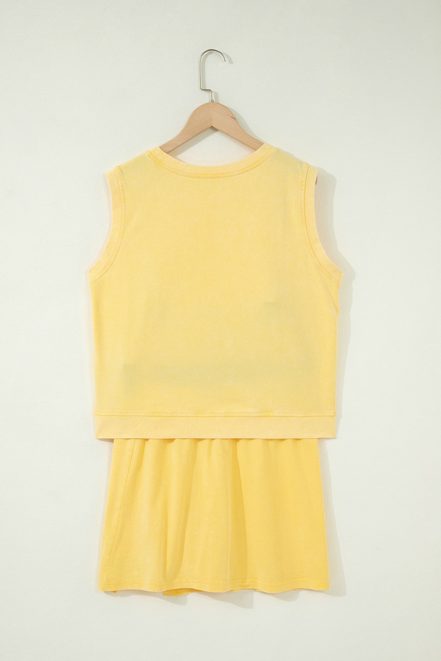 Yellow Cream Solid Color Washed Sleeveless Top Split Skort Cotton 2pcs Outfit