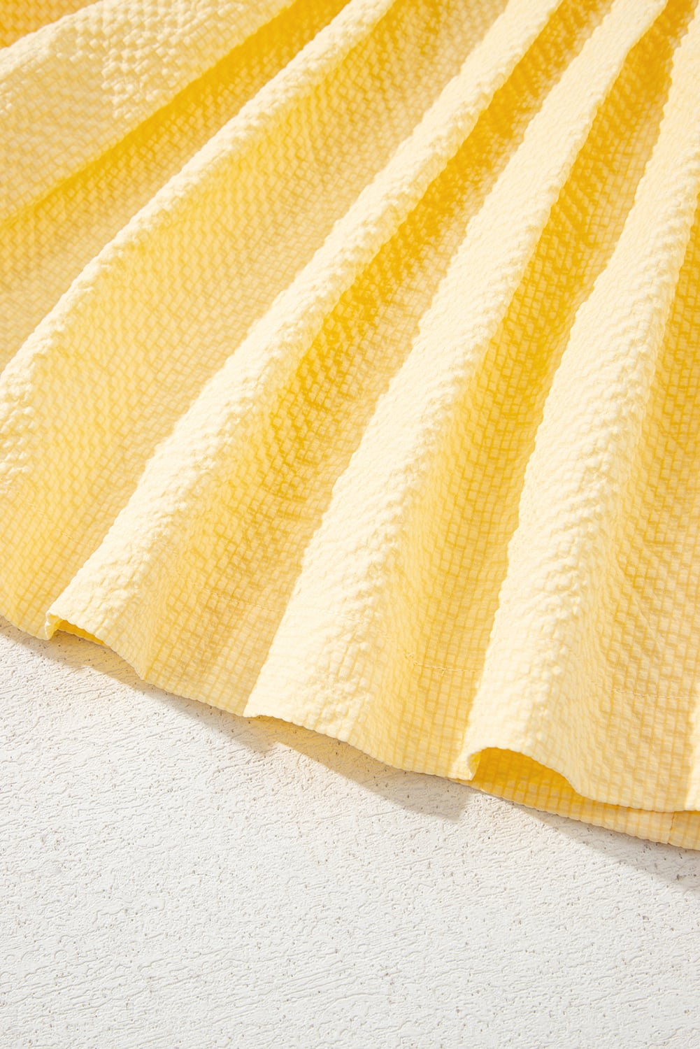 Yellow Cream Bow Tie Notched Neck Pleated Tank Top