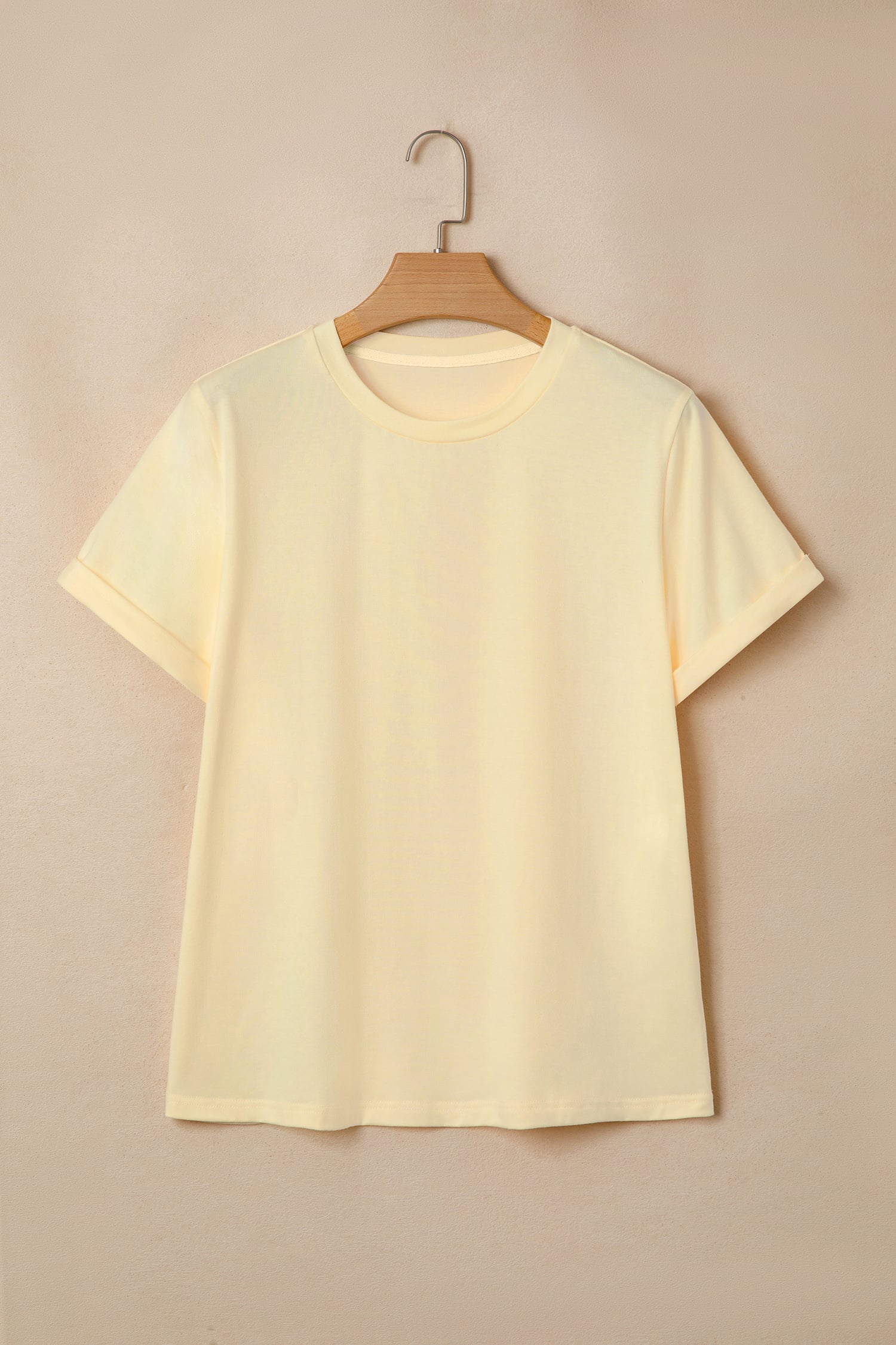 Yellow Cream Casual Plain Crew Neck Tee