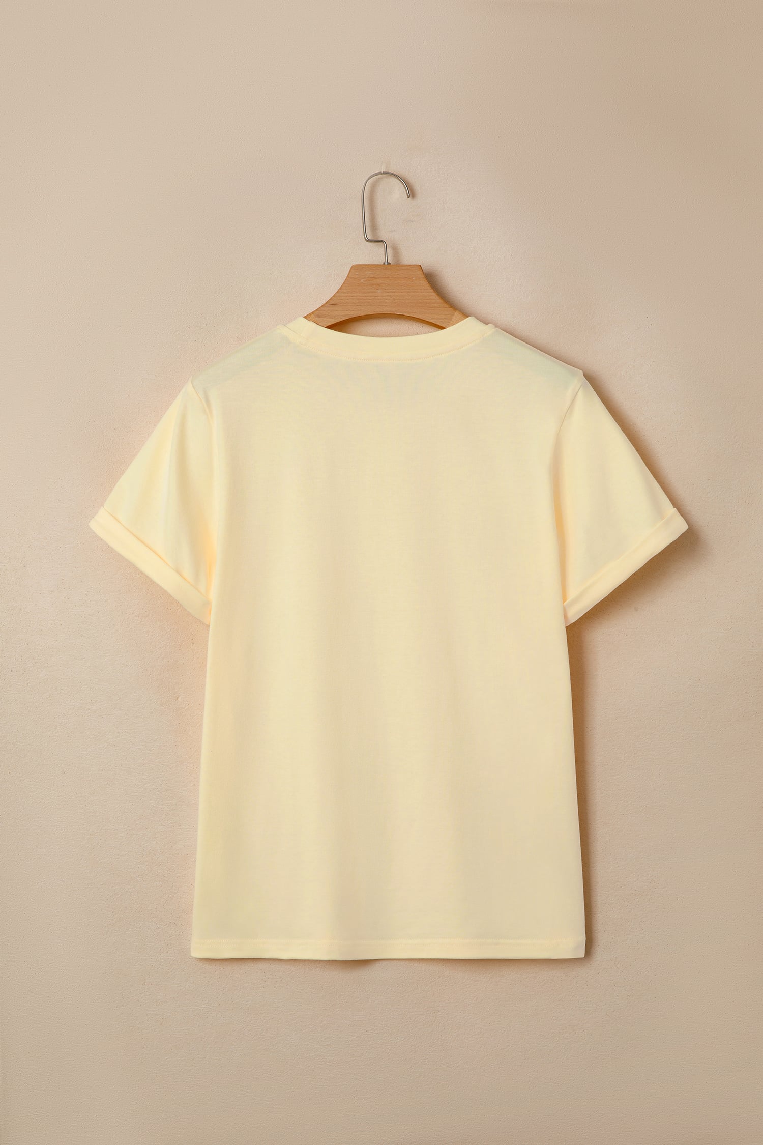 Yellow Cream Casual Plain Crew Neck Tee