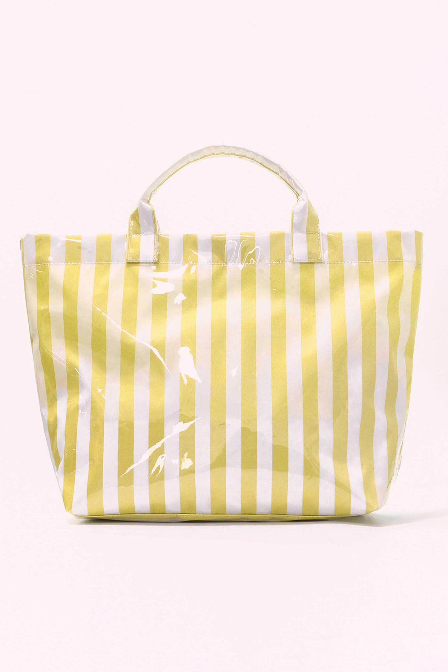 Yellow Cream Glossy Striped Vinyl Large Tote Bag (Color Varied)