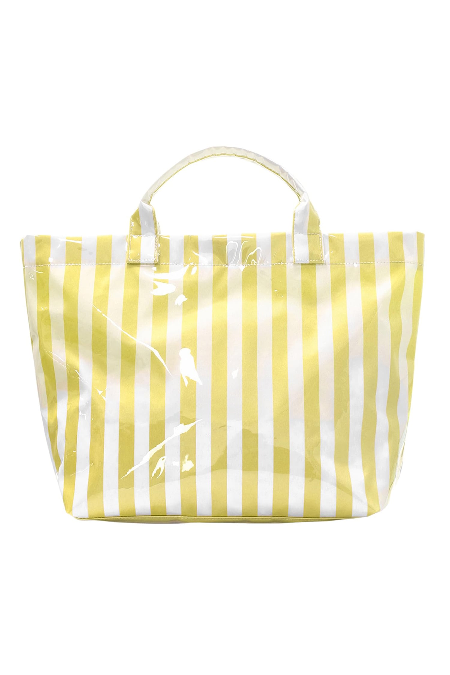 Yellow Cream Glossy Striped Vinyl Large Tote Bag (Color Varied)