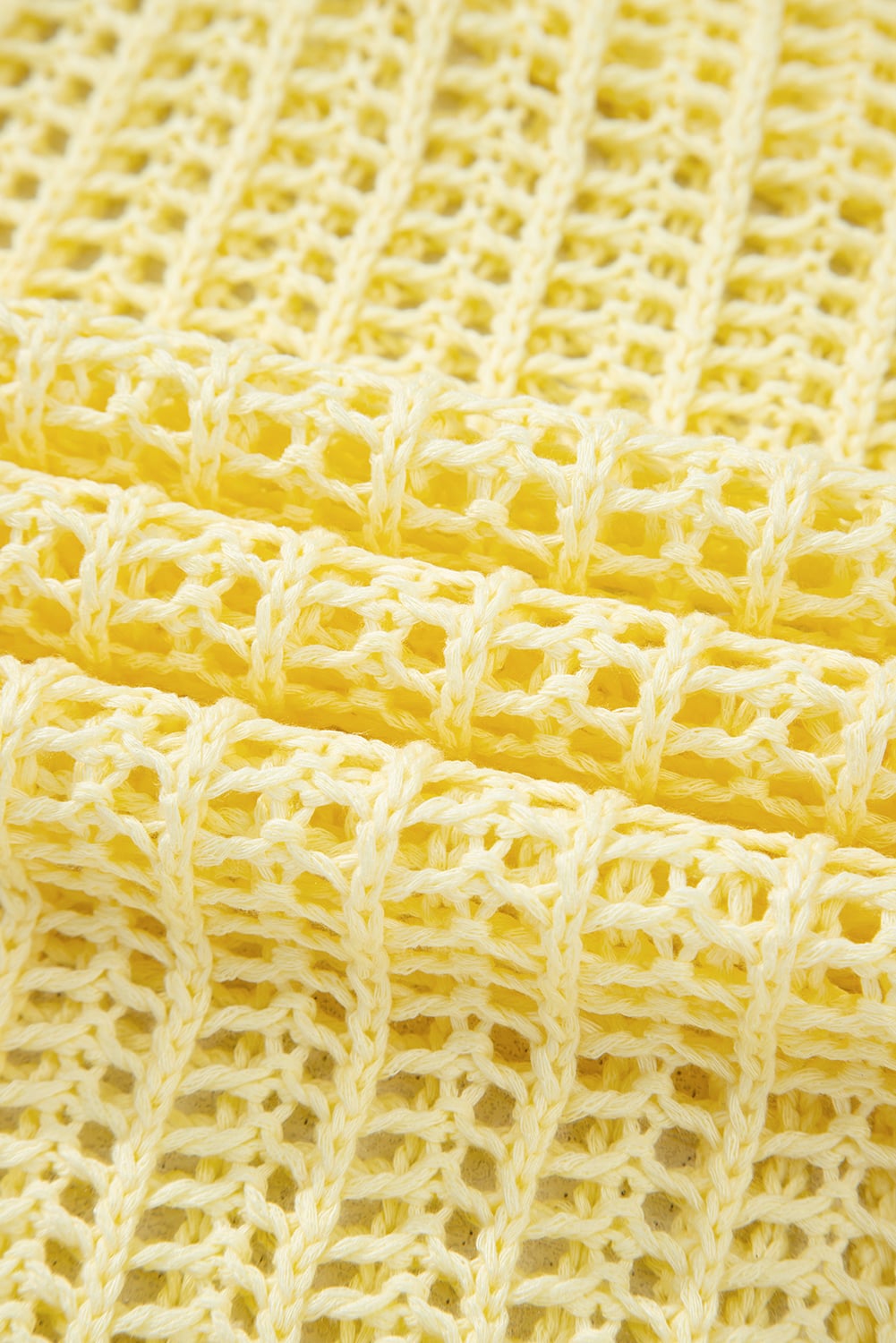 Yellow Cream Hollow-out Crochet Side Tied Short Sleeve Sweater
