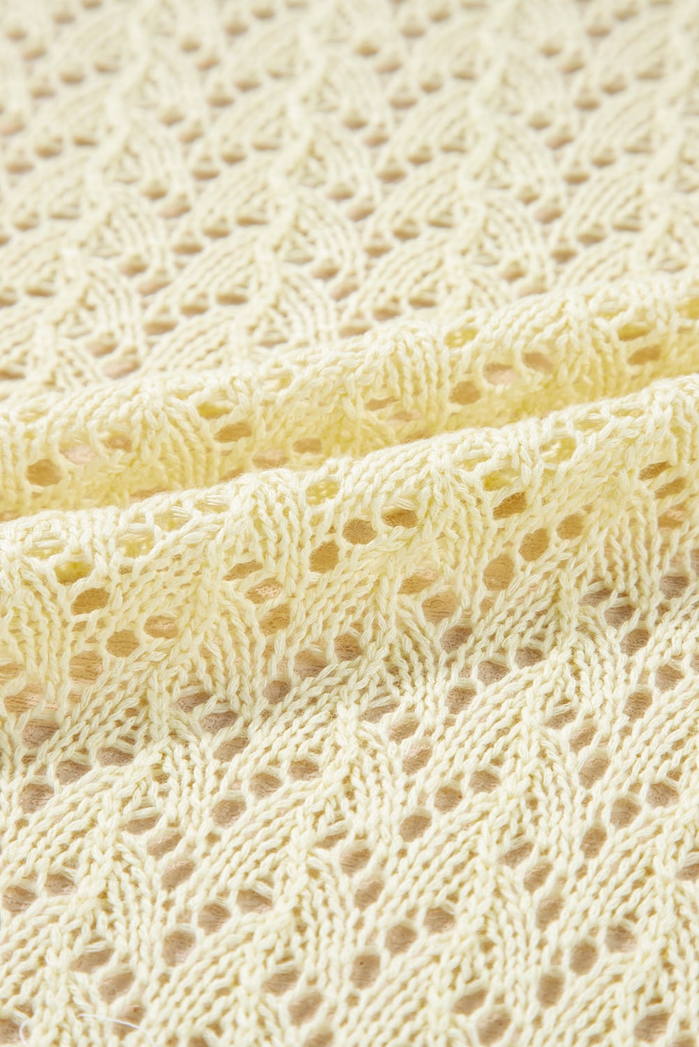 Yellow Cream Pointelle Knit Open Front Short Cardigan