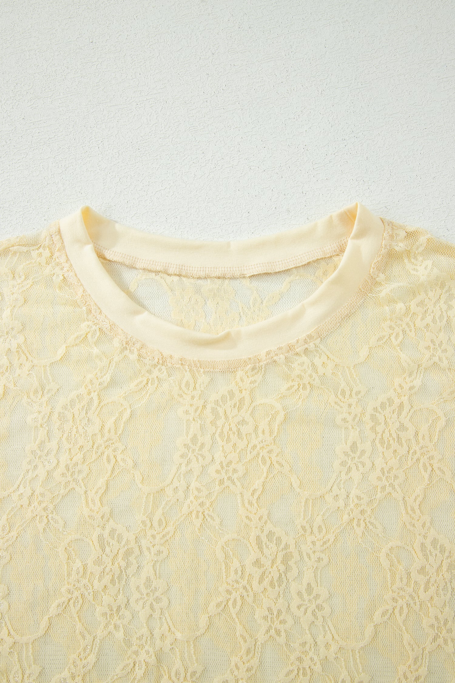 Yellow Cream Sheer Floral Lace Boxy Tee