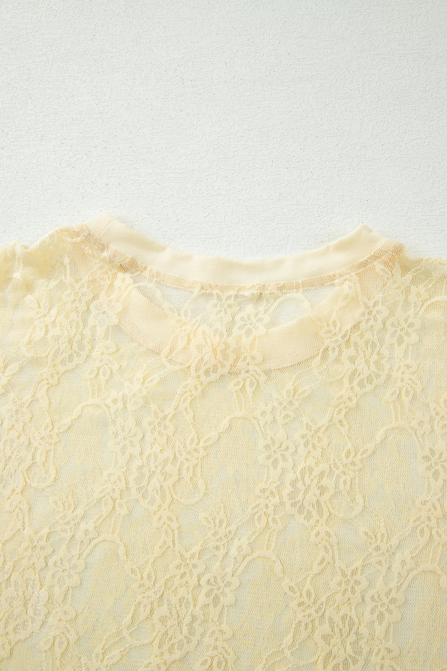 Yellow Cream Sheer Floral Lace Boxy Tee