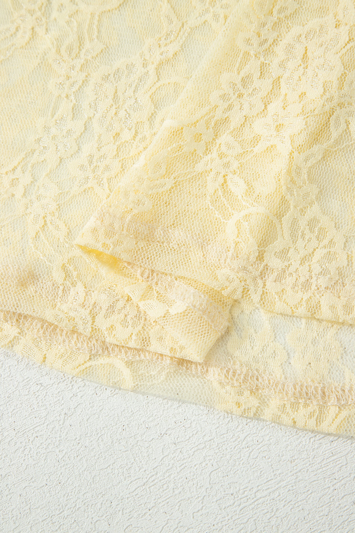 Yellow Cream Sheer Floral Lace Boxy Tee