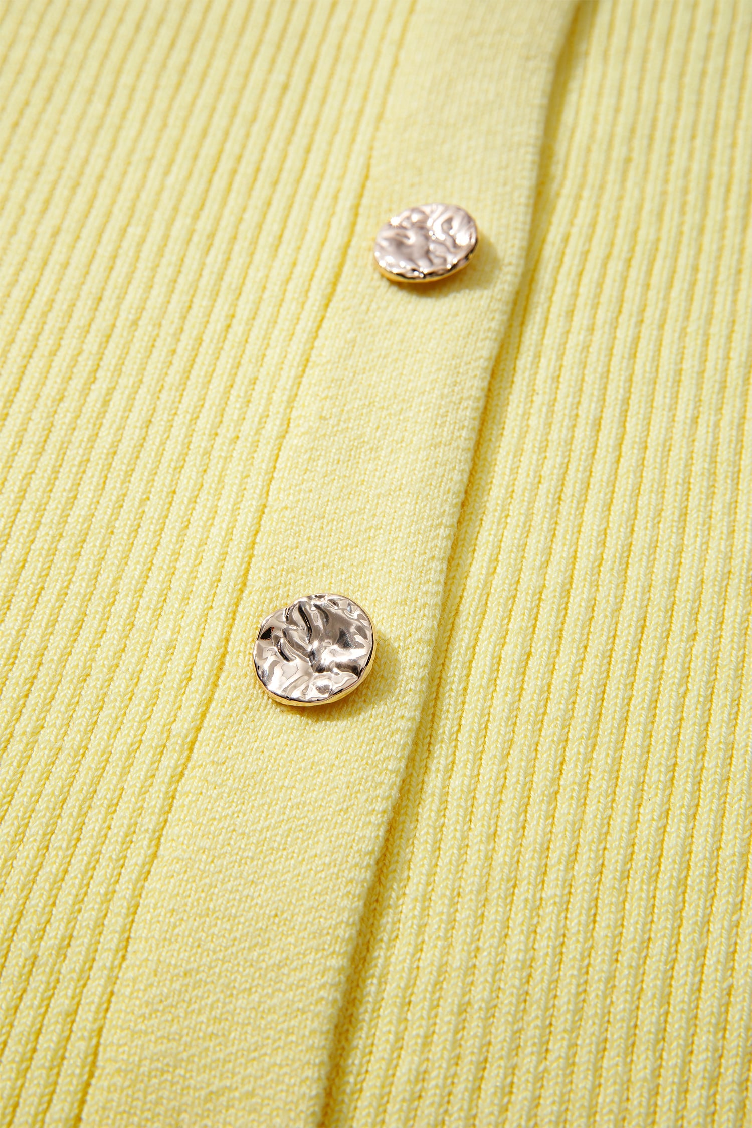 Yellow Cream Ribbed Knit Contrast Frilled Short Sleeve Sweater Cardigan