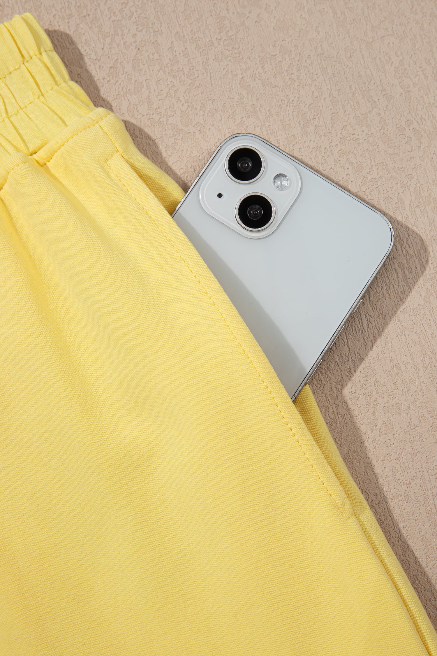 Yellow Cream Solid Color Cropped Tank Top and Jogger Pants Set