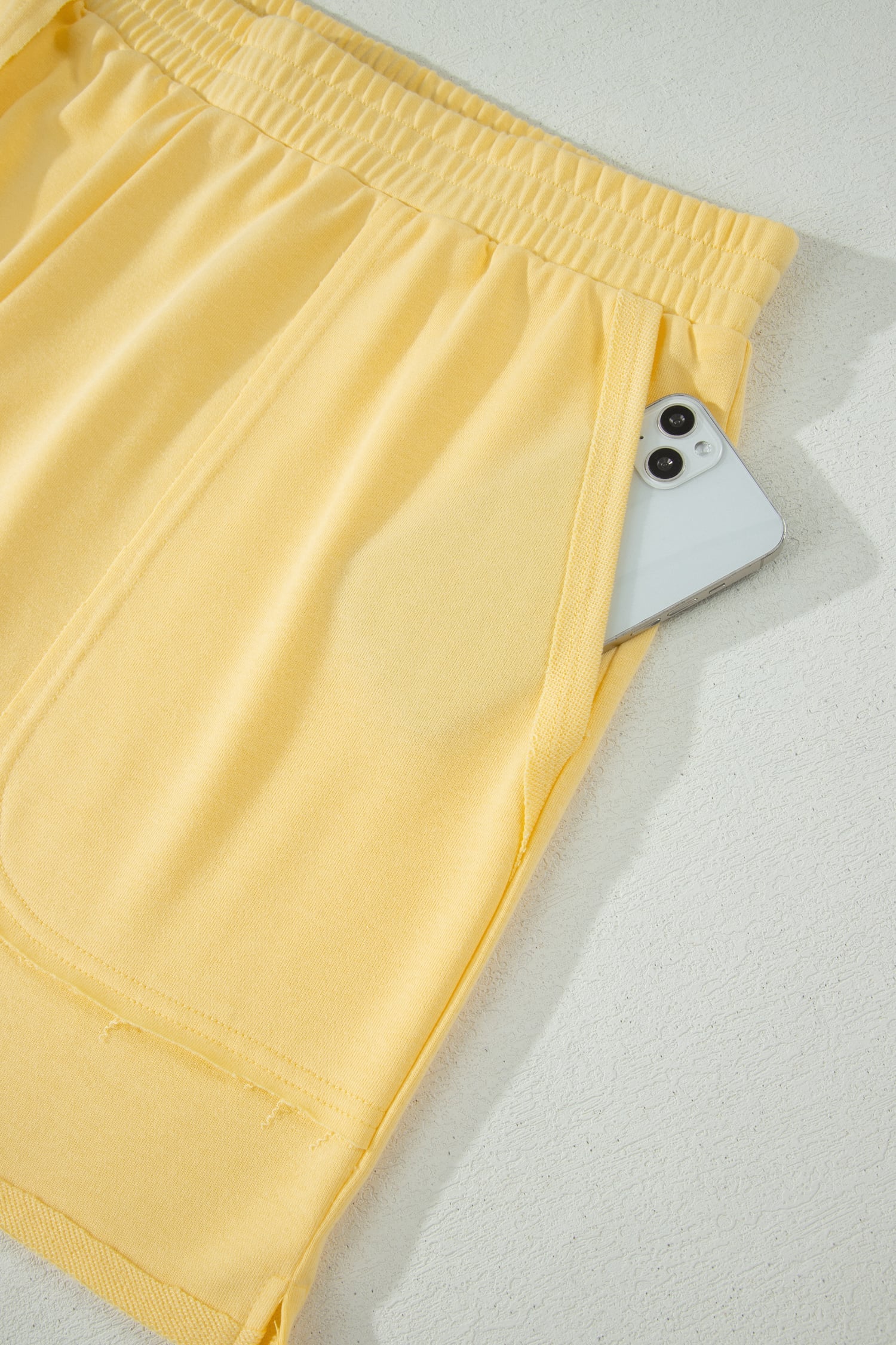 Yellow Cream Solid Color Polo Tee Elastic Waist Shorts Plus Size Outfit