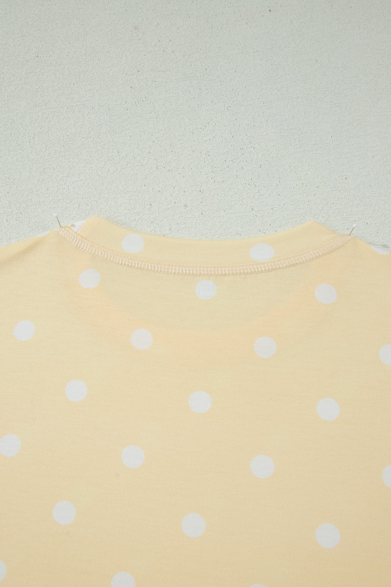 Yellow Polka Dot Short Sleeve Loose Top Drawstring Shorts Set