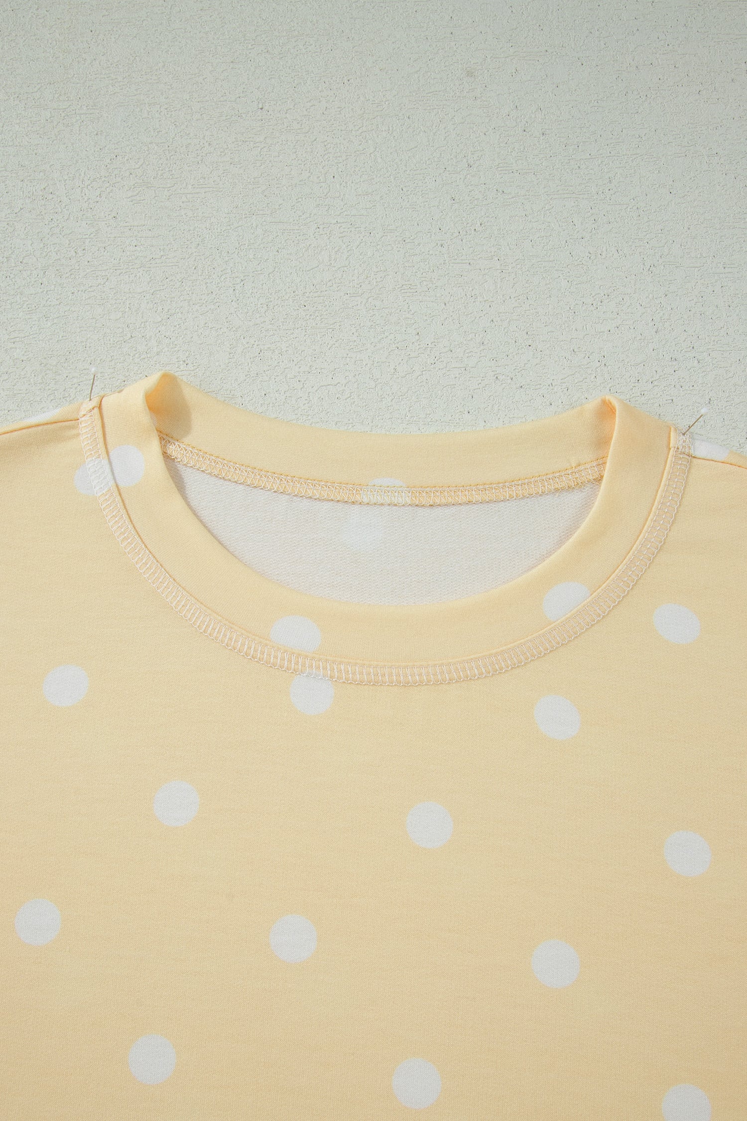 Yellow Polka Dot Short Sleeve Loose Top Drawstring Shorts Set