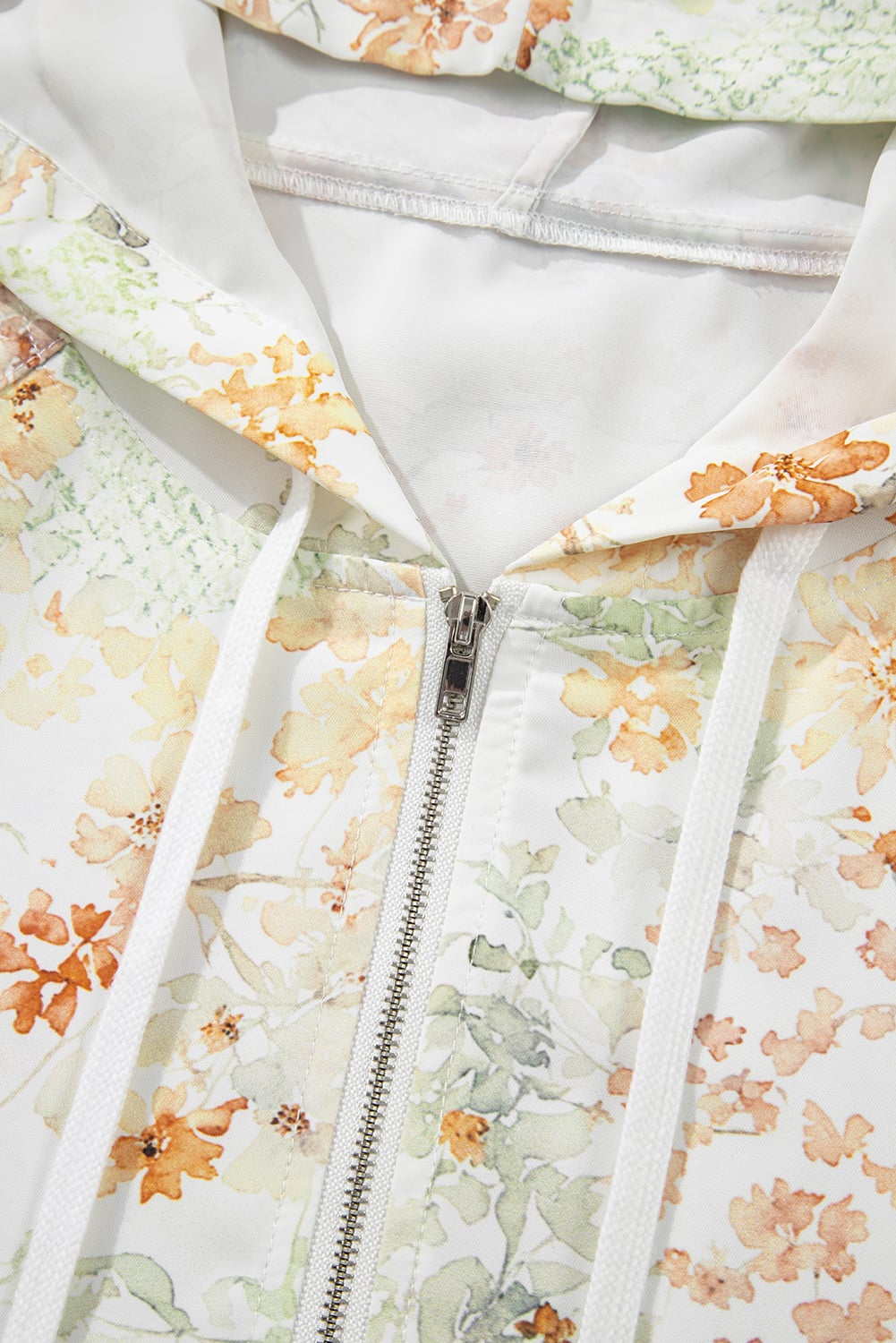 Yellow Floral Print Half Zip Hooded Long Sleeve Top