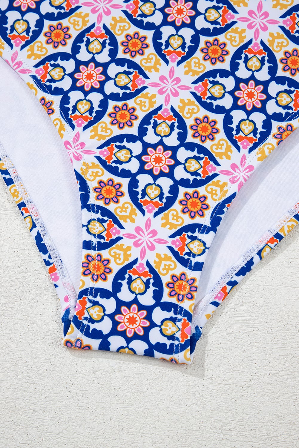 Yellow Floral Print V Neck One Piece Swimsuit