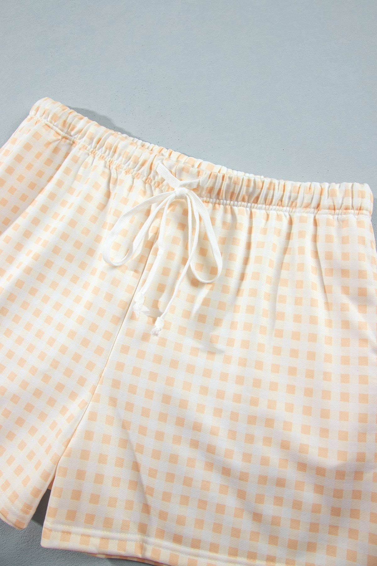 Yellow Gingham Loose Pullover Top Drawstring Shorts Plus Size Set