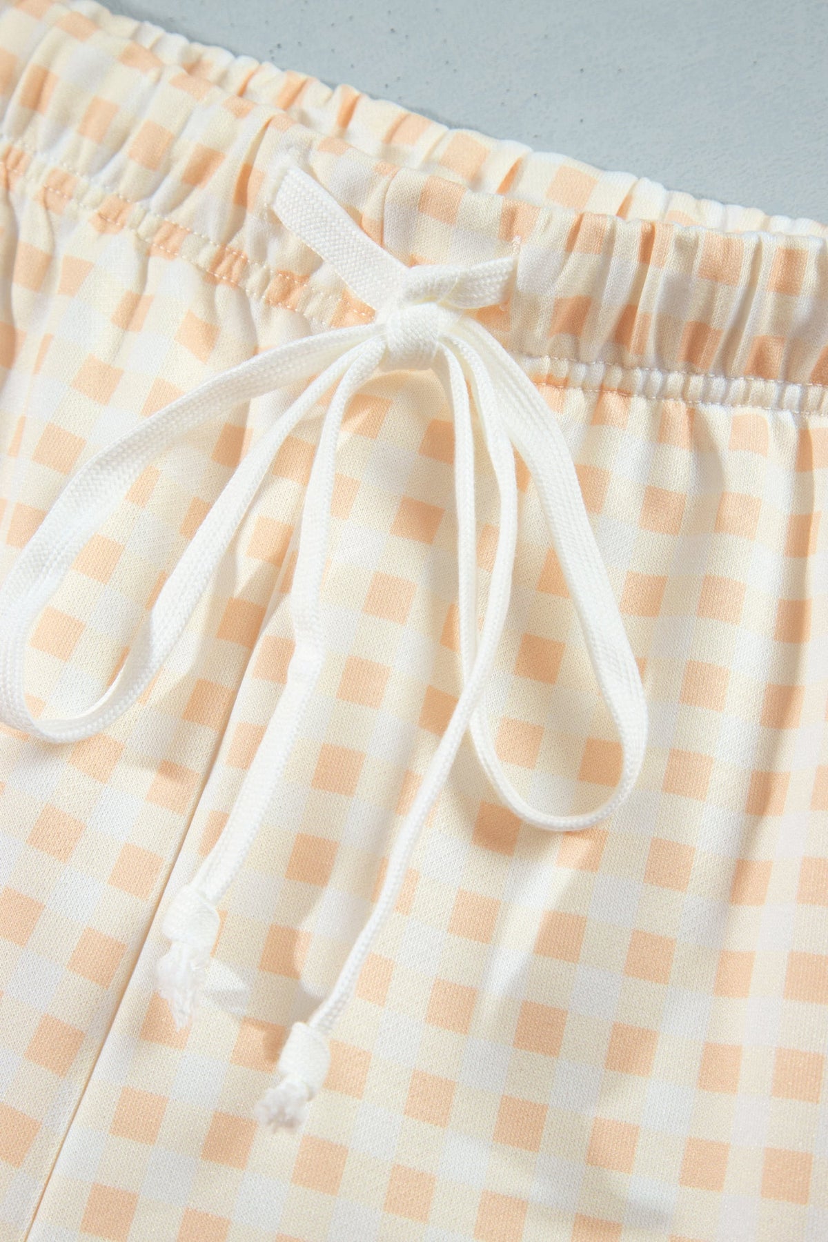 Yellow Gingham Loose Pullover Top Drawstring Shorts Plus Size Set