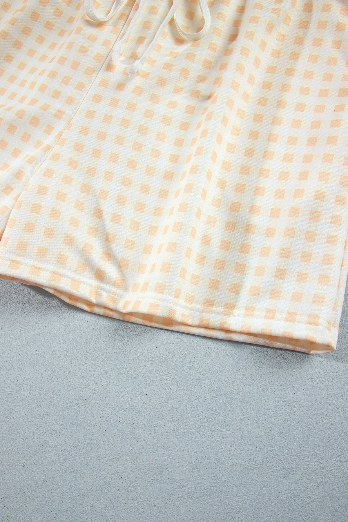 Yellow Gingham Loose Pullover Top Drawstring Shorts Plus Size Set