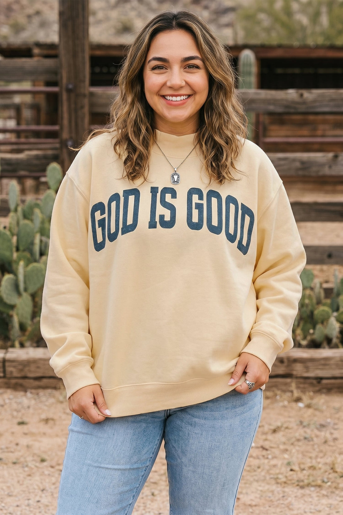 Yellow Jesus Slogan Stand Neck Long Sleeve Oversized Tunic Plus Size Sweatshirt