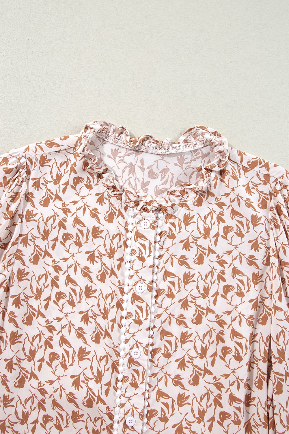 Yellow Printed Lace Detail Floral Puff Sleeve Fall Shirt