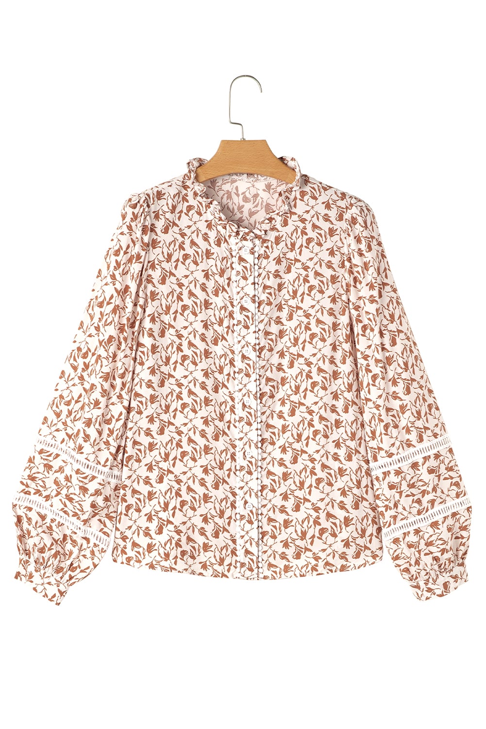 Yellow Printed Lace Detail Floral Puff Sleeve Fall Shirt