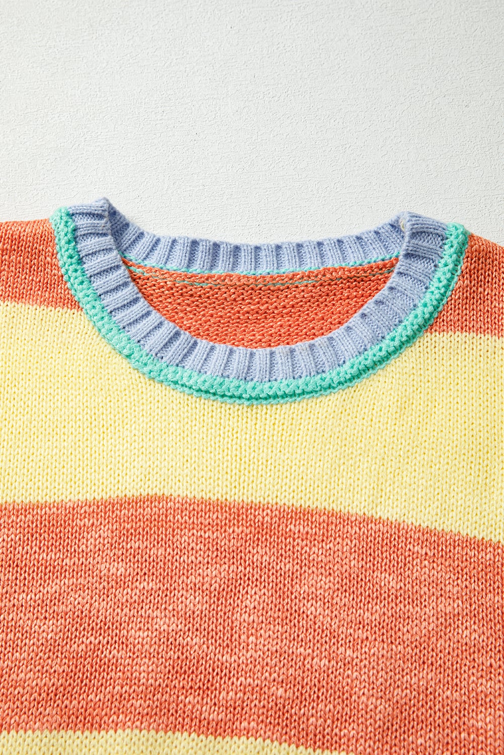 Yellow Stripe Contrasting Trim Round Neck Oversize Sweater