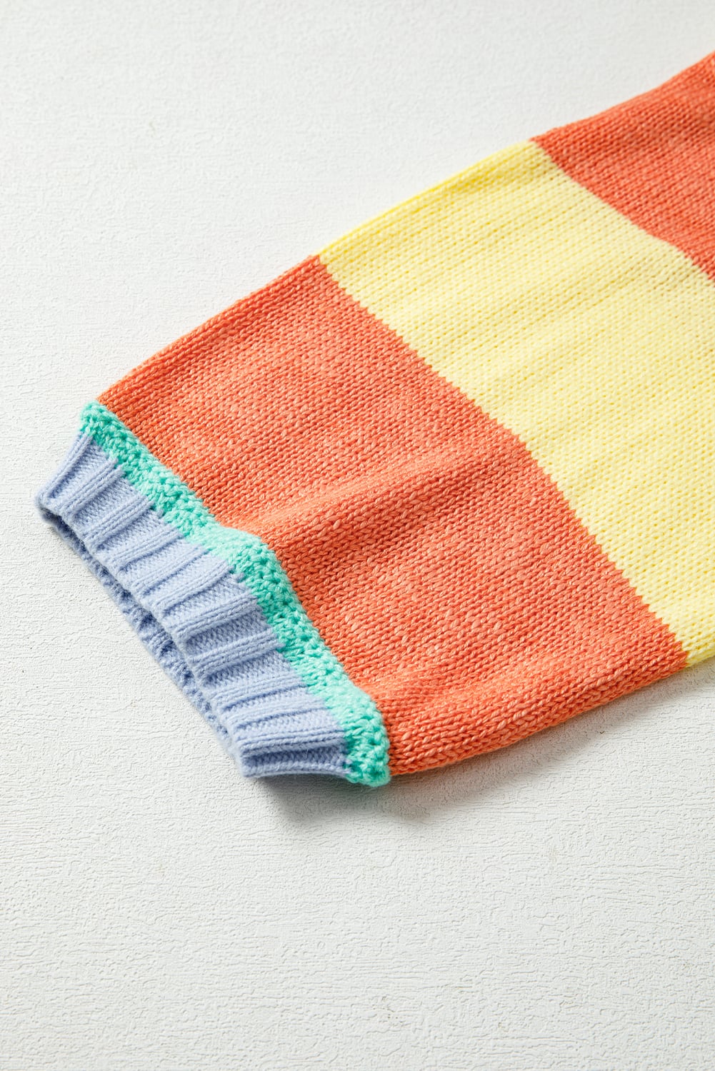 Yellow Stripe Contrasting Trim Round Neck Oversize Sweater