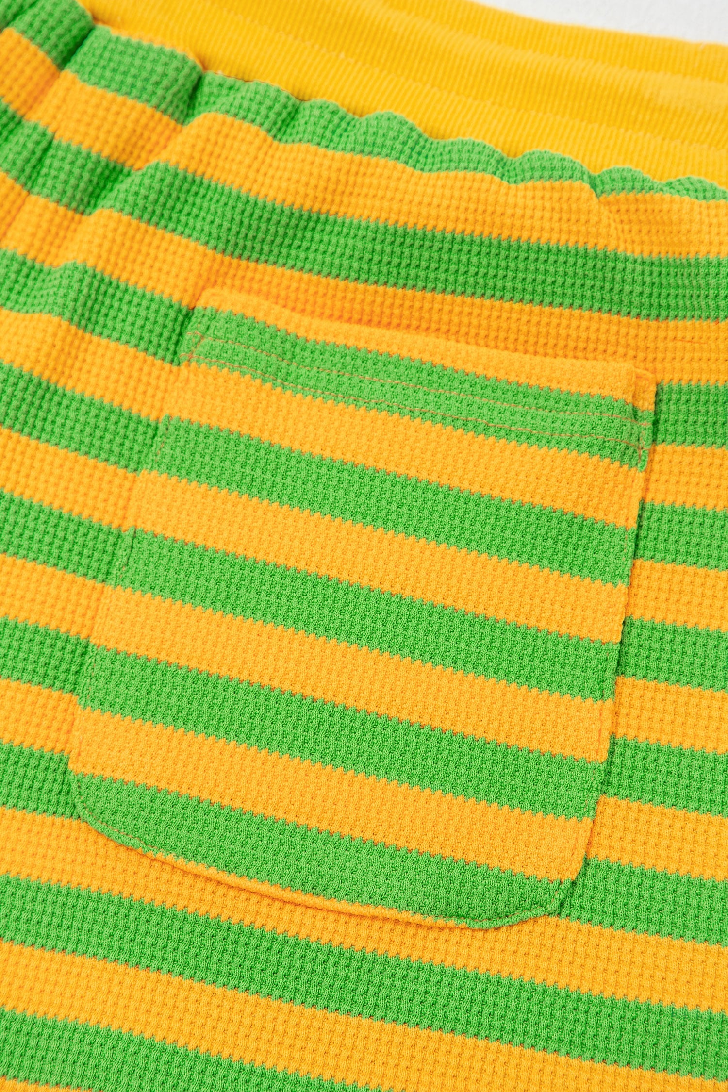 Yellow Stripe Puff Short Sleeve T Shirt Matching Shorts Set
