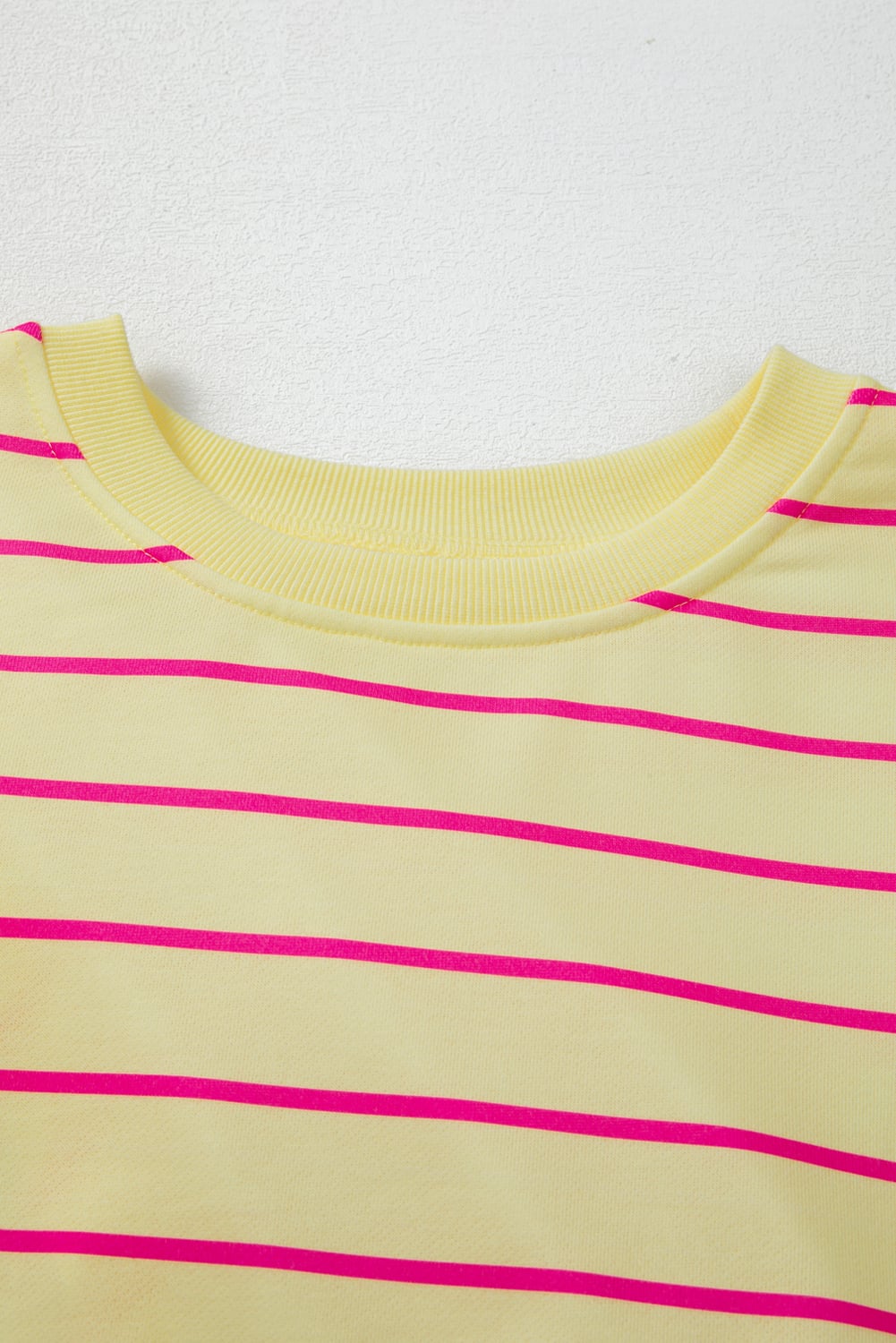 Yellow Stripe Stylish Overlap Detail Drop Shoulder Pullover Sweatshirt