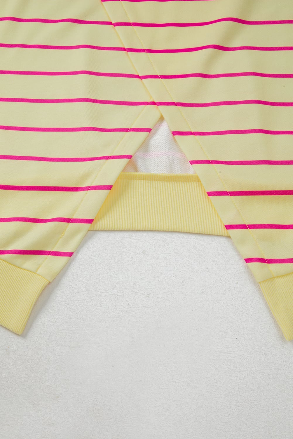 Yellow Stripe Stylish Overlap Detail Drop Shoulder Pullover Sweatshirt