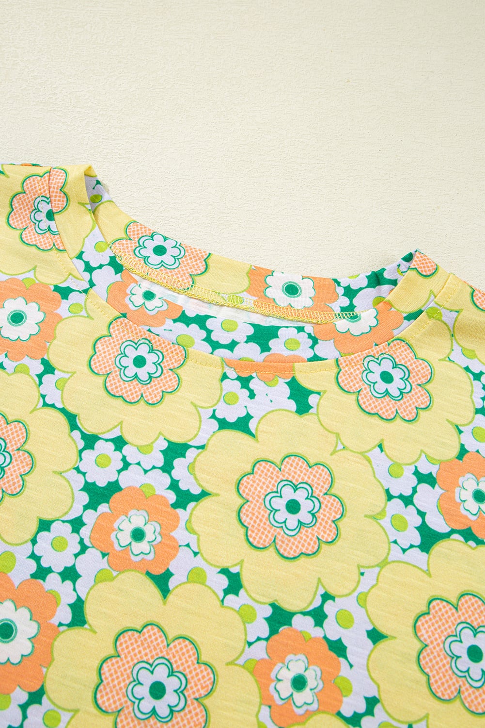 Yellow Summer Flower Printed Drop Shoulder Loose T Shirt
