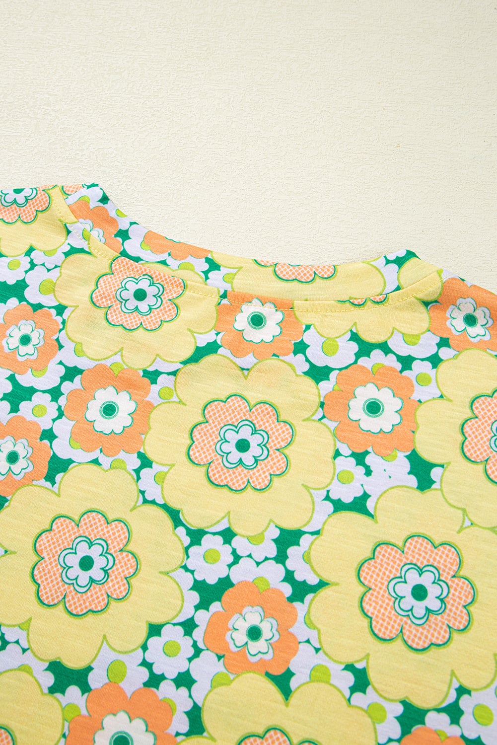 Yellow Summer Flower Printed Drop Shoulder Loose T Shirt